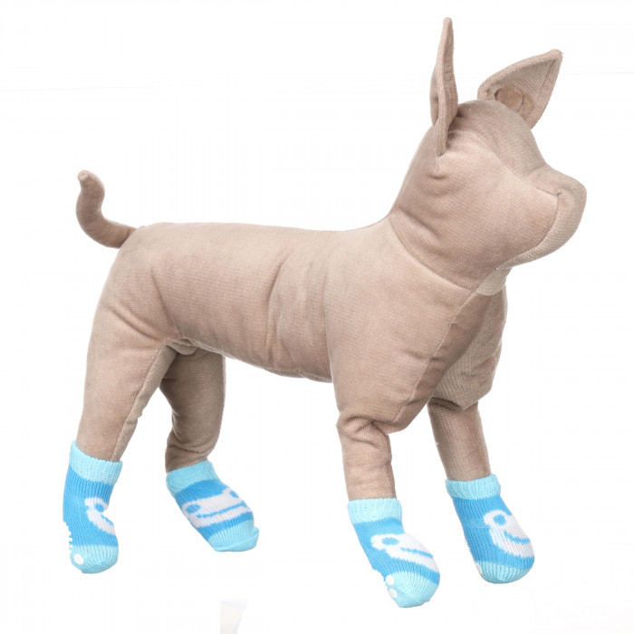 Носки с антискольжением для котов и кошек (4 шт) хлопок "Жабки", голобые, размер 4