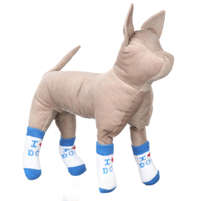 Шкарпетки з антиковзанням для котів та кішок (4 шт) бавовна "Love", біло-сині, розмір 3