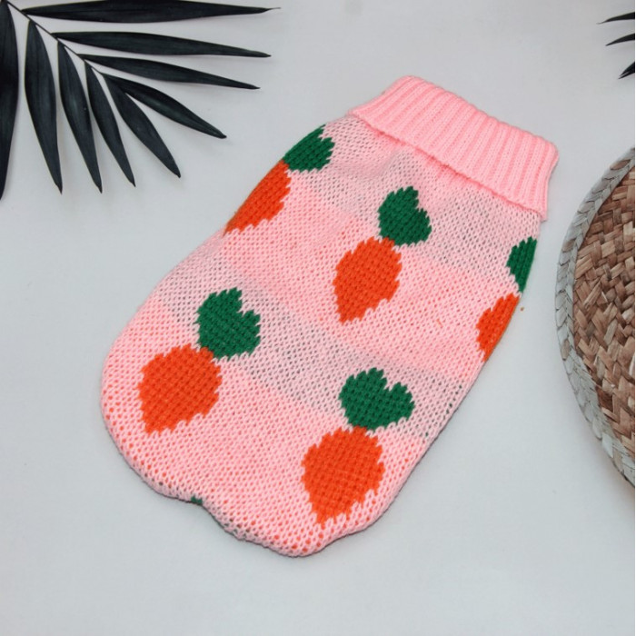 Теплый зимний вязаный акриловый свитер для собак "Розовый редис", размер S