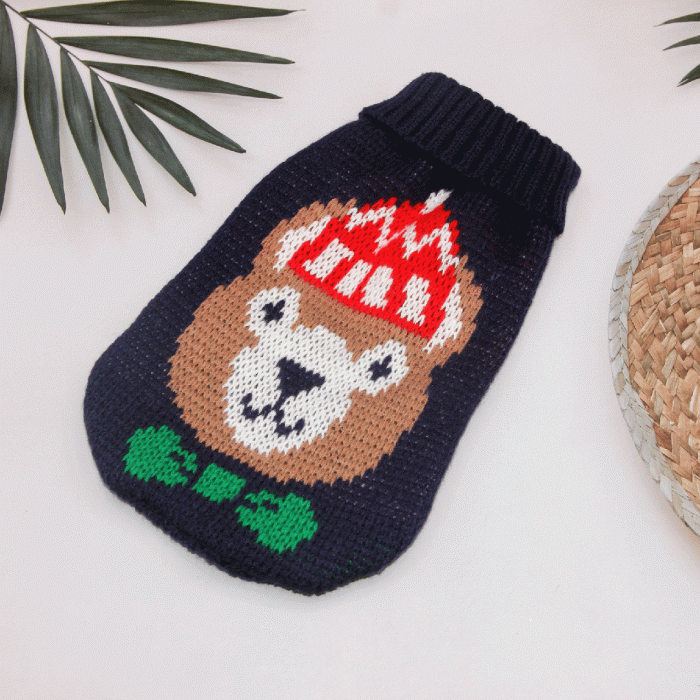 Теплый зимний вязаный акриловый свитер для котов и кошек "Мультяшный медведь", размер S