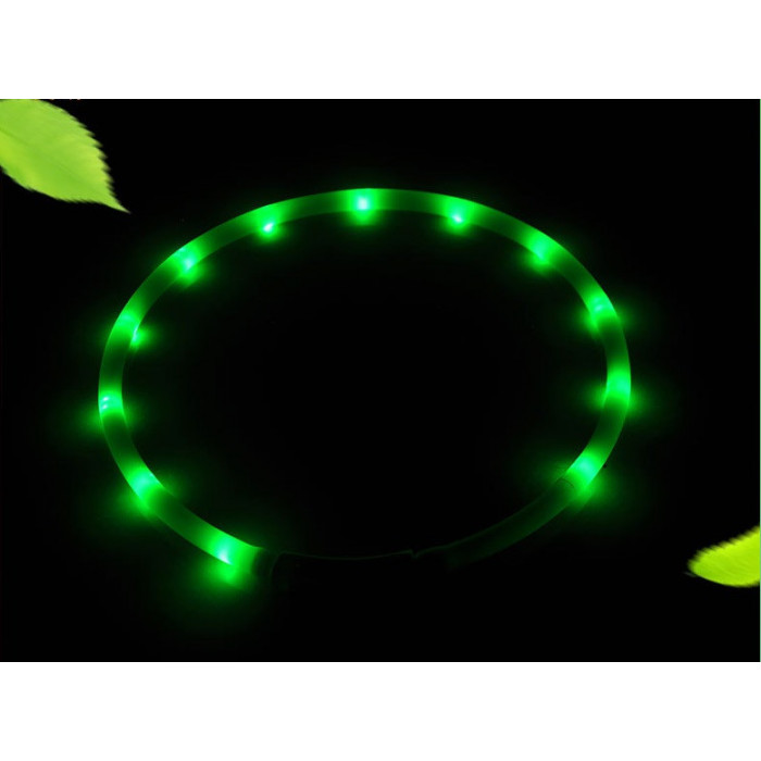 Светящийся ошейник светодиодный для котов и кошек с USB зарядкой, зеленый, размер 50-70 см
