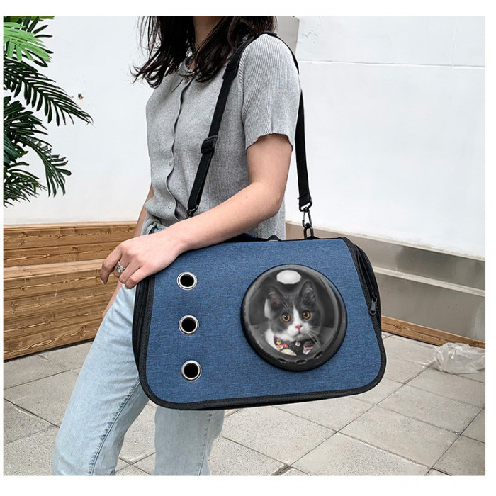 Сумка переноска з вікном для собак "Window", синя, розмір 40х25х27 см