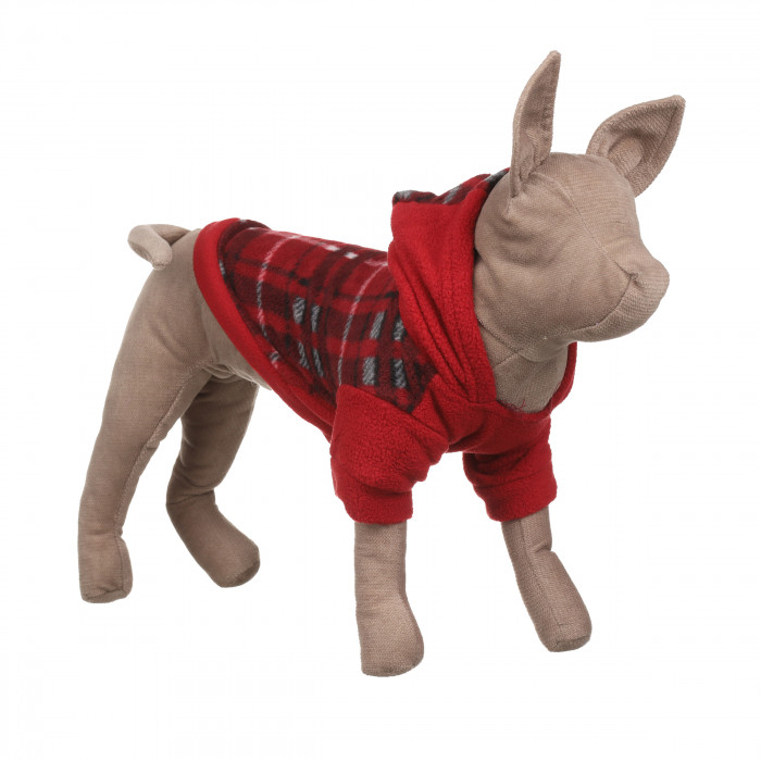 Осінньо-весняне тепле худі для котів та кішок з капюшоном на флісі "Клітинка", червоне, розмір XS