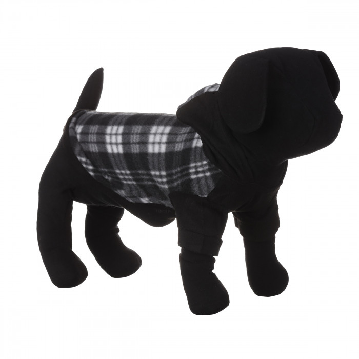 Осеннее-весеннее теплое худи для собак с капюшоном на флисе "Клетка", черное, размер XS