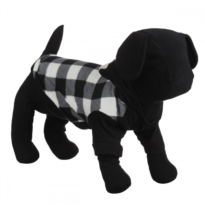 Осінньо-весняне тепле худі для собак з капюшоном на флісі "Велика клітинка", чорне, розмір XS