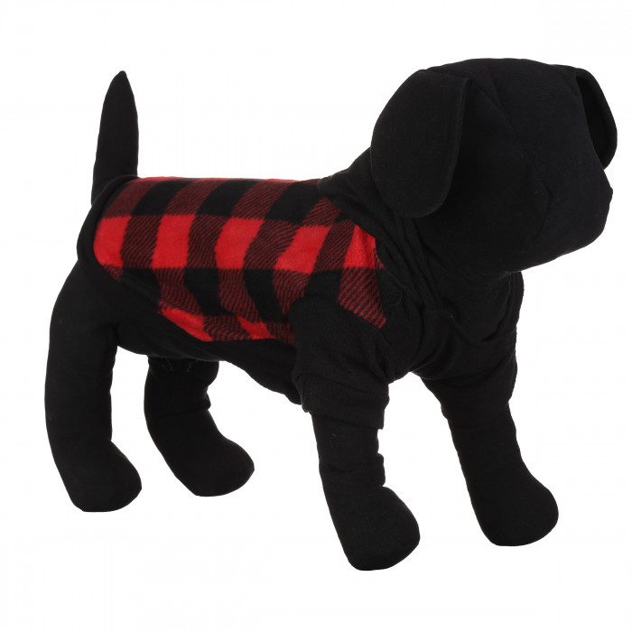 Осінньо-весняне тепле худі для собак з капюшоном на флісі "Велика клітинка", червоно-чорне, розмір XS