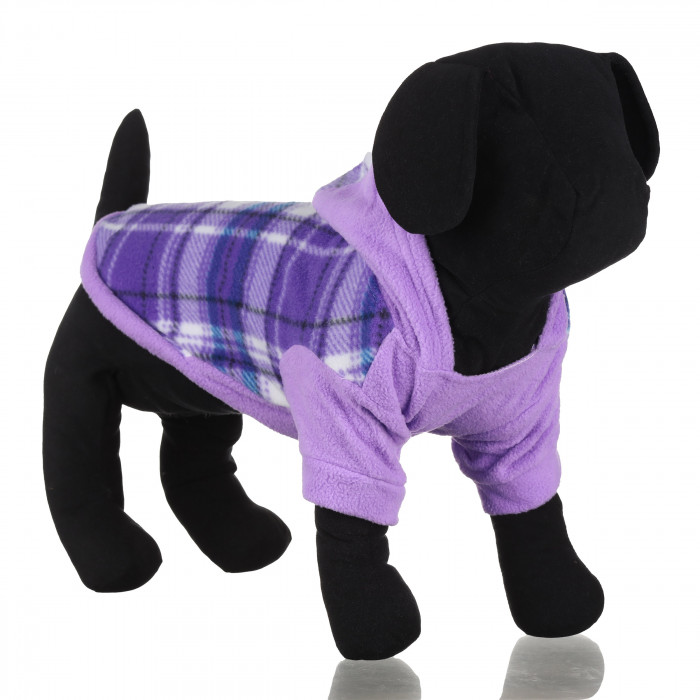 Осінньо-весняне тепле худі для собак з капюшоном на флісі "Велика клітинка", фіолетове, розмір XS