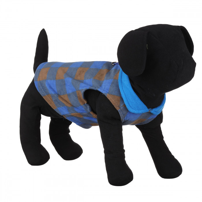 Осеннее-весенний жилет для собак с кольцом "Клетка", синий, размер XS