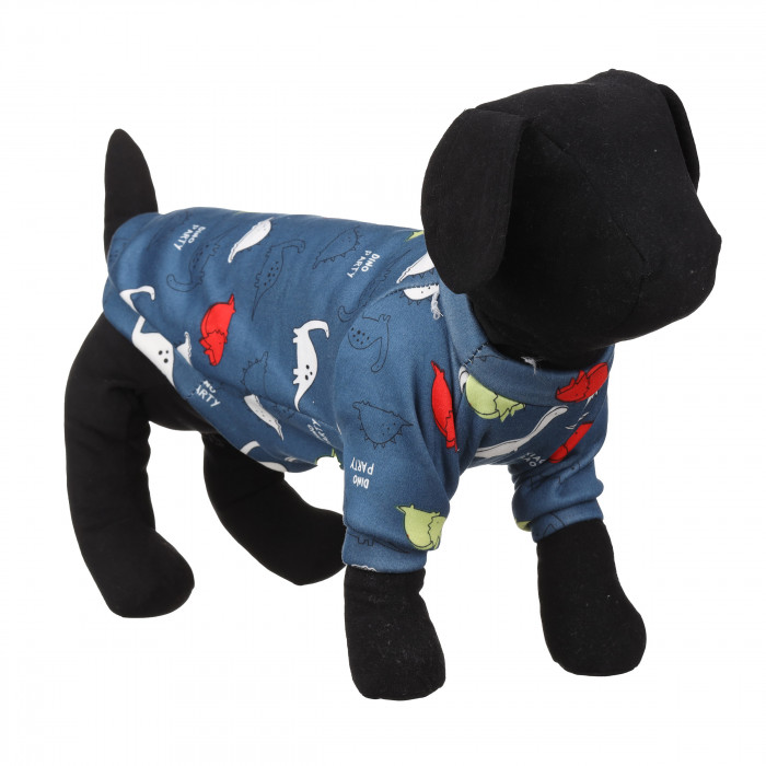 Осеннее-весенний пуловер для собак "Динозавры", синий, размер XS