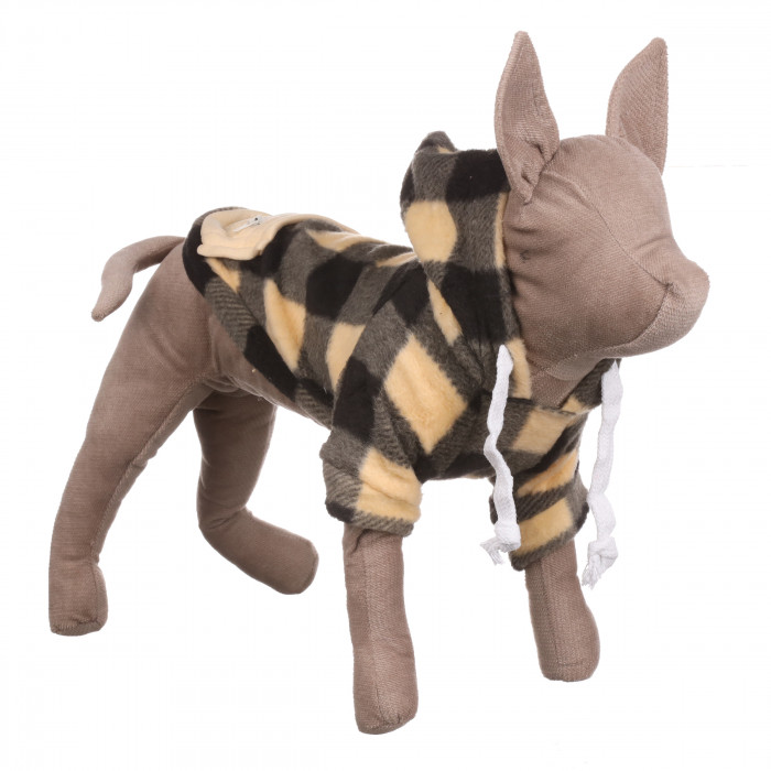 Осінній худі на флісі для котів та кішок з кишенею на блискавці "Sausage" Чорно-бежева клітинка, розмір 4XL