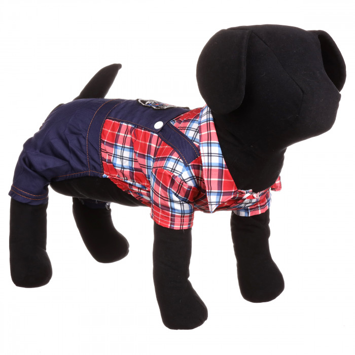 Літній джинсовий костюм для собак "Клітинка", червоний, розмір 2XL