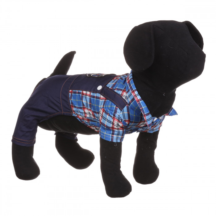 Літній джинсовий костюм для собак "Клітинка", синій, розмір M