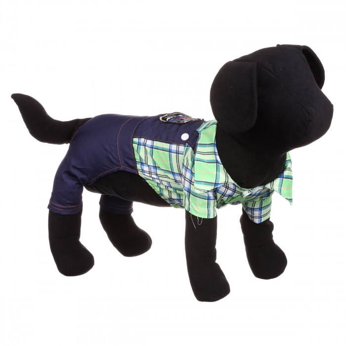 Літній джинсовий костюм для собак "Клітинка", зелений, розмір XL