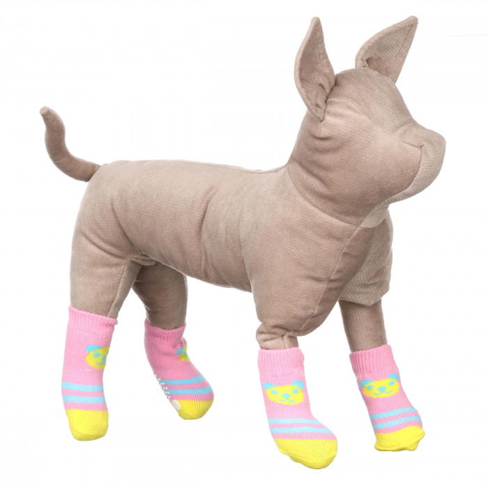 Шкарпетки з антиковзанням для собак (4 шт) бавовна "Ведмеді", рожеві, розмір 2