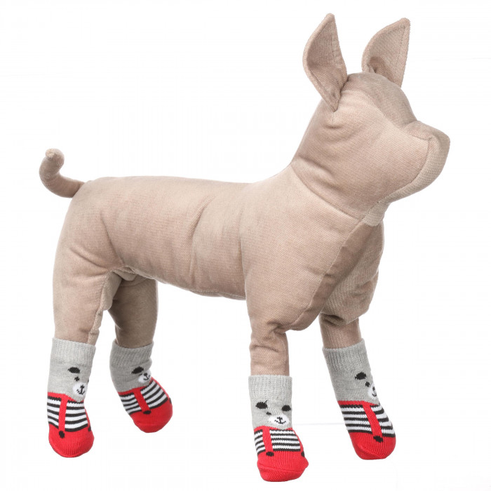 Шкарпетки з антиковзанням для собак (4 шт) бавовна "Ведмежа", червоні, розмір 2