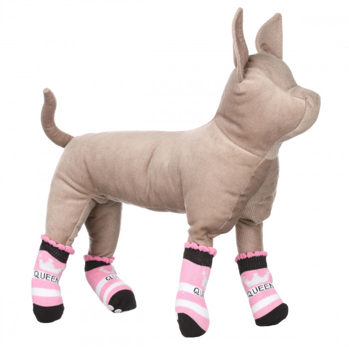 Носки с антискольжением для собак (4 шт) хлопок "Корона", розовые, размер 2