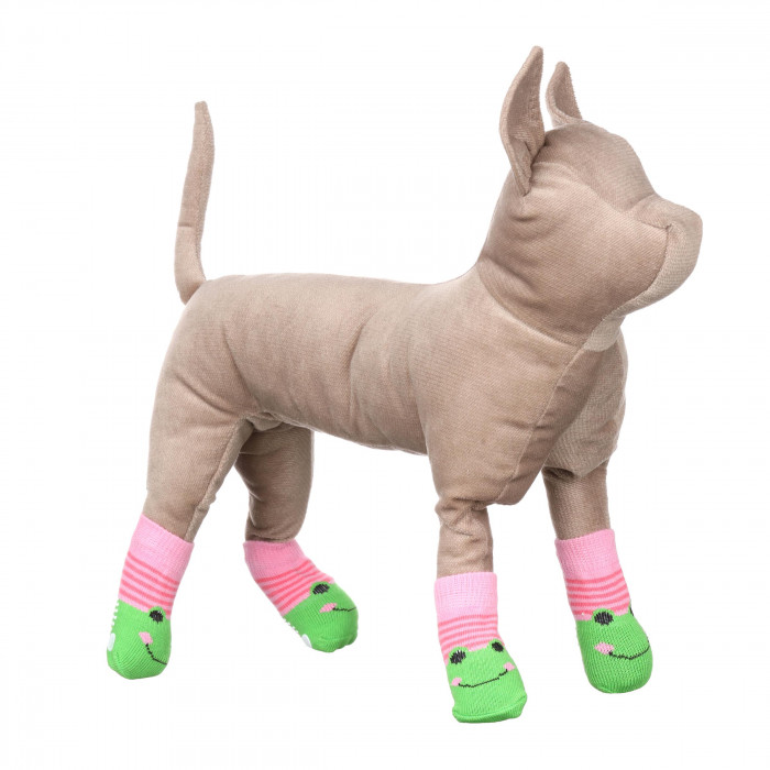 Шкарпетки з антиковзанням для собак (4 шт) бавовна "Жабки", рожеві, розмір 2