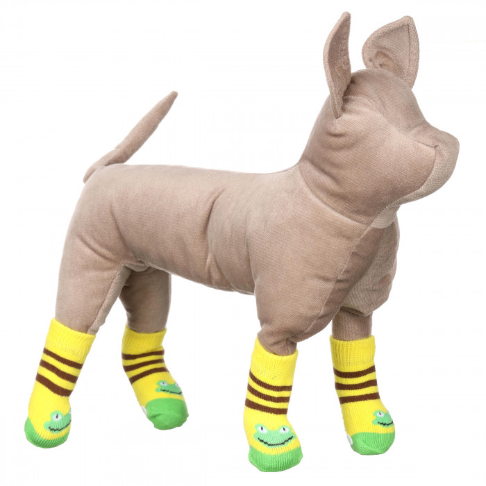 Шкарпетки з антиковзанням для собак (4 шт) бавовна "Жабки", жовті, розмір 2