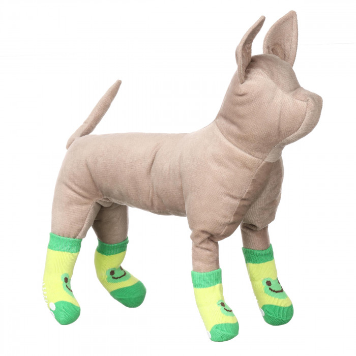 Шкарпетки з антиковзанням для собак (4 шт) бавовна "Жабки", зелені, розмір 2